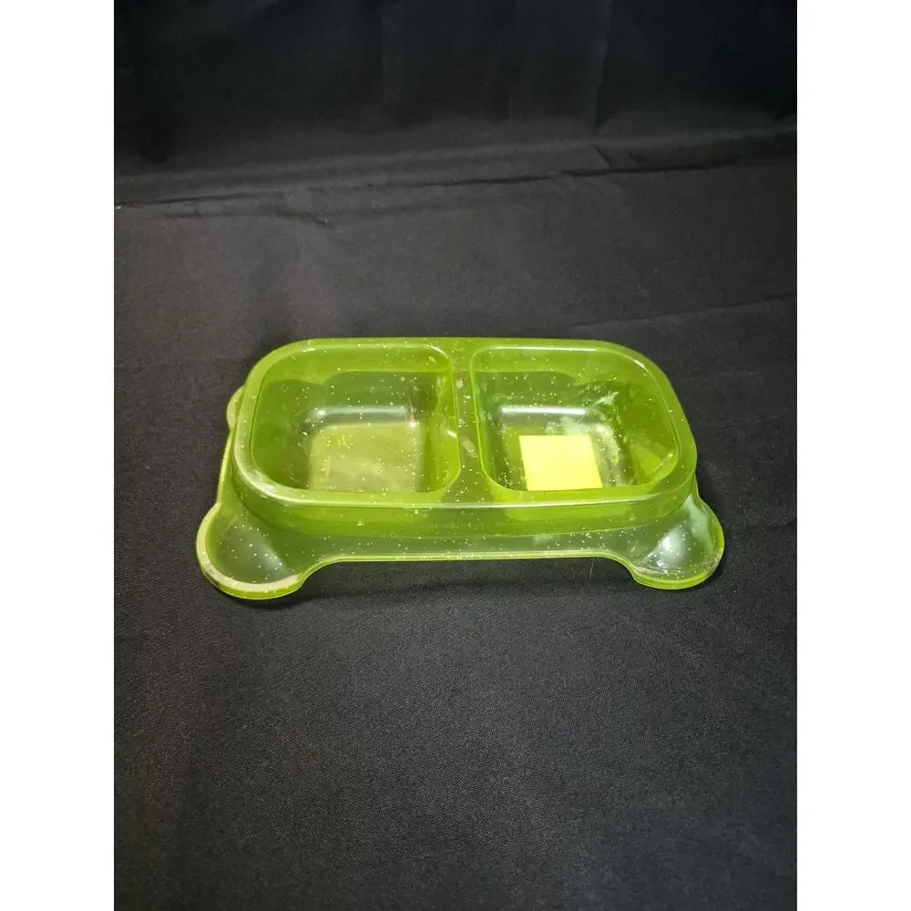 Divided Bowl Green Non-Skid Food & Water Pet Cat Dog Bowl 16oz Divided Dish